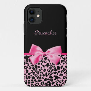 Trendy Pink And Black Leopard Hot Pink Ribbon Case-Mate iPhone Case