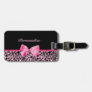 Trendy Pink And Black Leopard Hot Pink Ribbon Luggage Tag