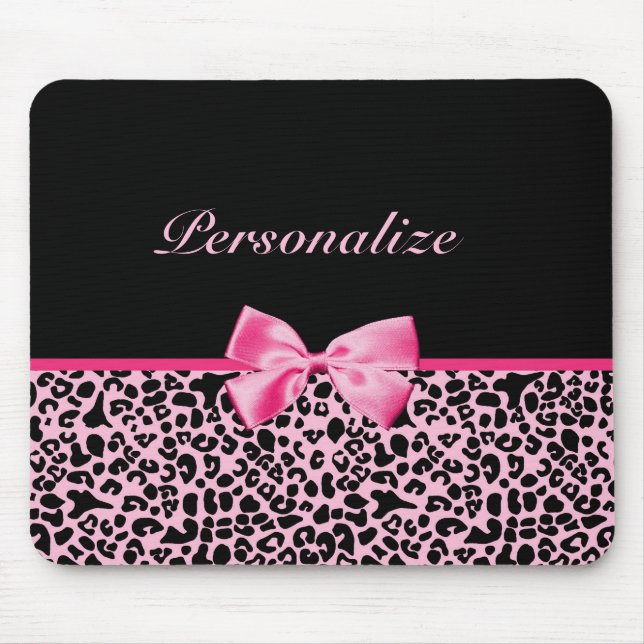 Trendy Pink And Black Leopard Hot Pink Ribbon Mouse Pad (Front)