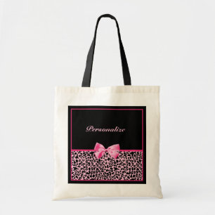 Trendy Pink And Black Leopard Hot Pink Ribbon Tote Bag