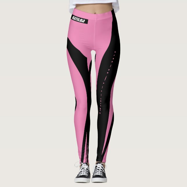 Trendy Pink And Black Workout  Leggings (Front)