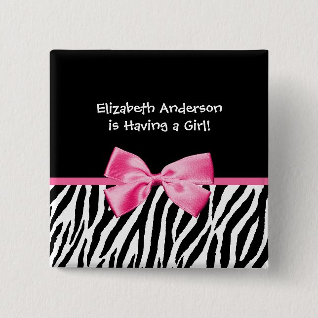 Trendy Pink And Black Zebra Print Girl Baby Shower 15 Cm Square Badge (Front)