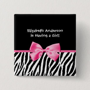 Trendy Pink And Black Zebra Print Girl Baby Shower 15 Cm Square Badge