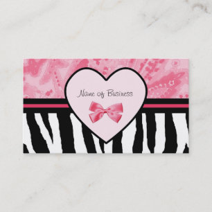 Trendy Pink And Black Zebra Print With Ribbon Business Card
