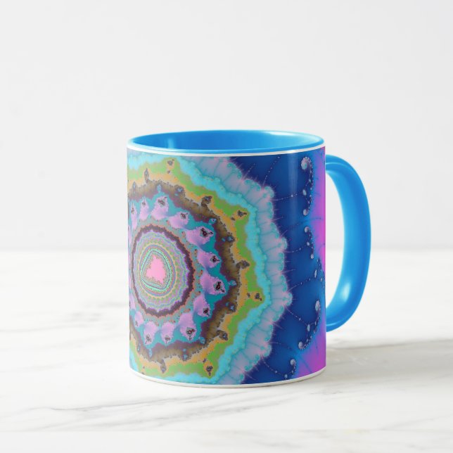 Trendy Pink and Blue Fractal Mug (Front Right)