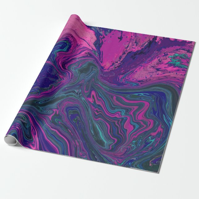 Trendy pink and blue marbling design wrapping paper (Unrolled)