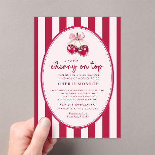 Trendy Pink and Red Cherry on Top Baby Shower  Acrylic Invitations