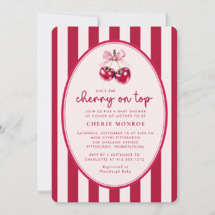 Trendy Pink and Red Cherry on Top Baby Shower  Invitation