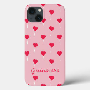 Trendy Pink and Red Heart Pops Personalised iPhone 13 Case