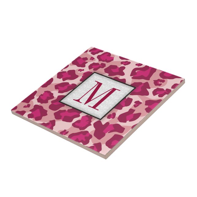 Trendy pink and red leopard monogram tile (Side)
