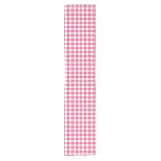 Trendy Pink And White Gingham Check Pattern Short Table Runner