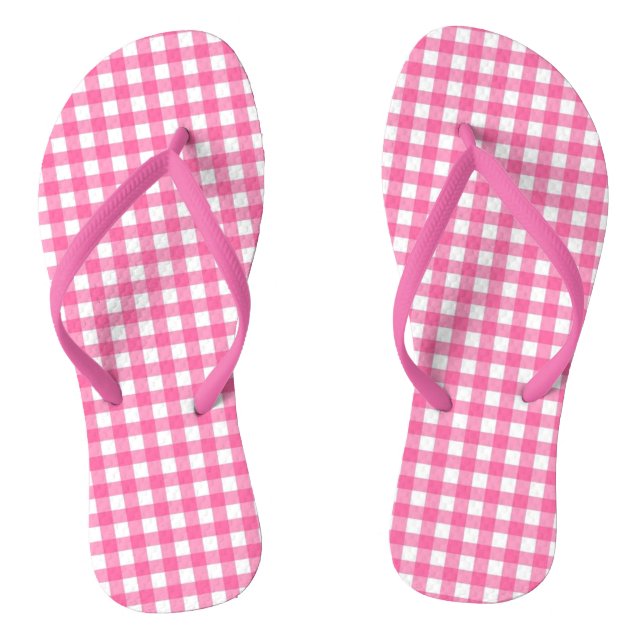 Trendy Pink and White Gingham Chequered  Jandals (Footbed)