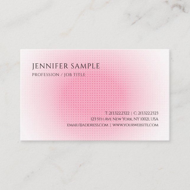 Trendy Pink And White Modern Simple Template Business Card (Front)