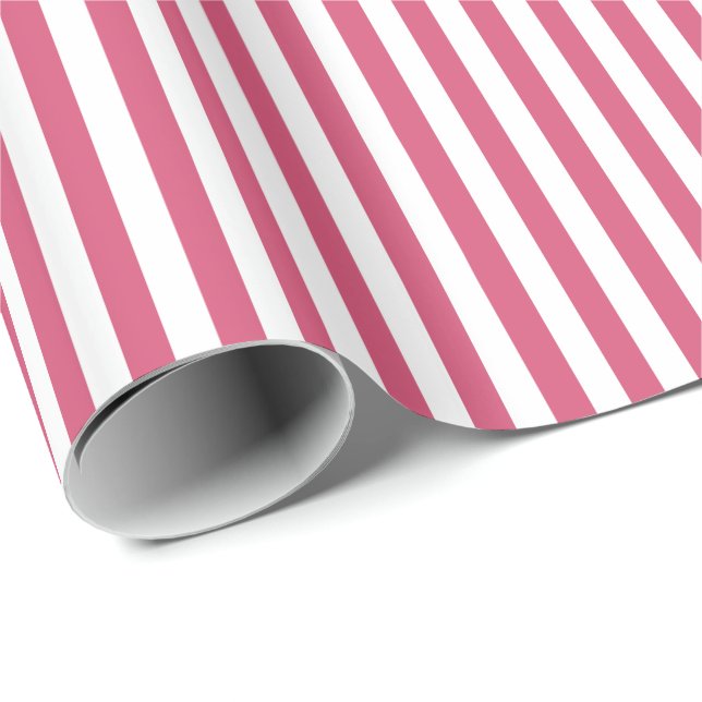 Trendy Pink and White Wide Horizontal Stripes Wrapping Paper (Roll Corner)