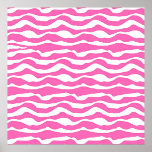 Trendy Pink and White Zebra Striped Pattern Poster