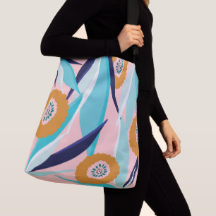 Trendy Pink & Aqua Tropical Palm Leafs & Florals Crossbody Bag
