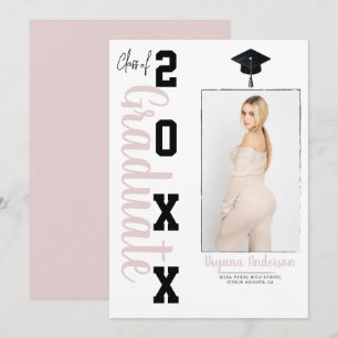 Trendy Pink Black Graduation Photo Announcement