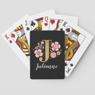Trendy Pink Black Monogram Letter J Playing Cards