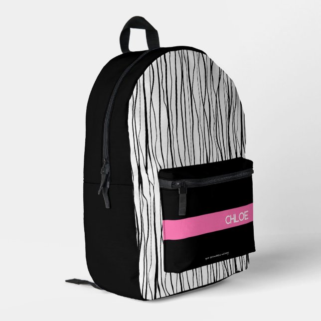 Trendy Pink & Black Personalised Backpack (Back Corner Left)