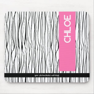 Trendy Pink & Black Personalised Mouse Pad