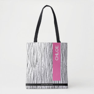 Trendy Pink & Black Personalised Tote Bag