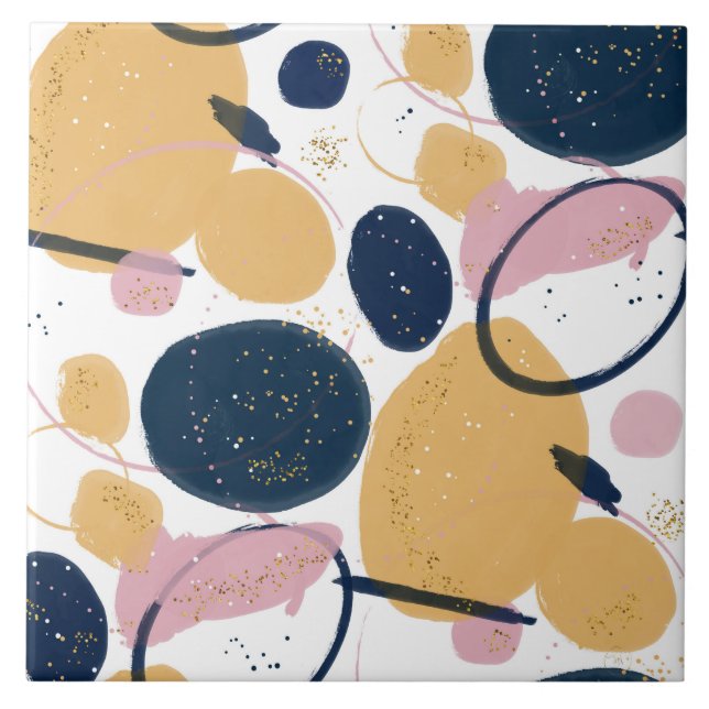 Trendy Pink Blue Strokes Abstract Creative Art Tile (Front)