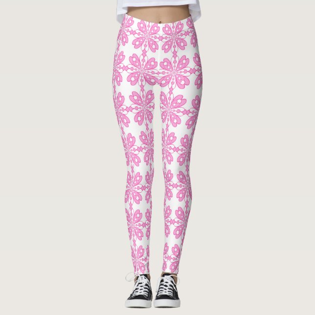 Trendy Pink Blush Blossom Seamless Pattern Leggings (Front)