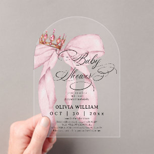 Trendy Pink Bow Baby Girl Shower Acrylic Invitations