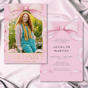 Trendy Pink Bow Graduation Photo Foil Party