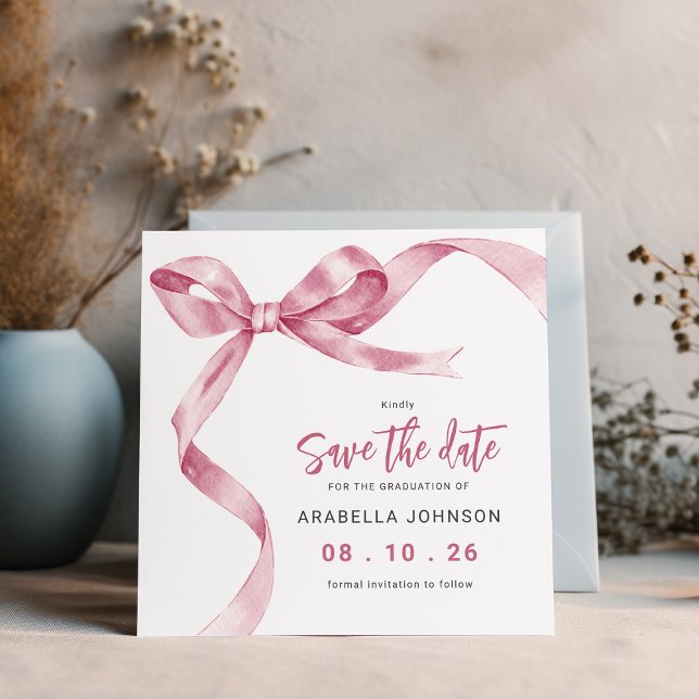 Trendy Pink Bow Graduation Save The Date (Creator Uploaded)