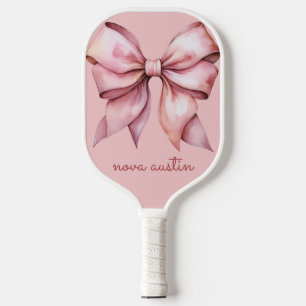 Trendy Pink Bow Personalised With Name Monogram Pickleball Paddle