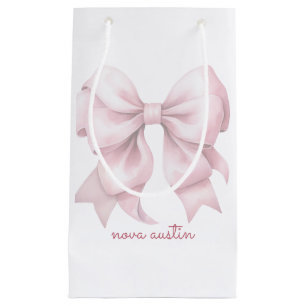 Trendy Pink Bow Personalised With Name Monogram Small Gift Bag