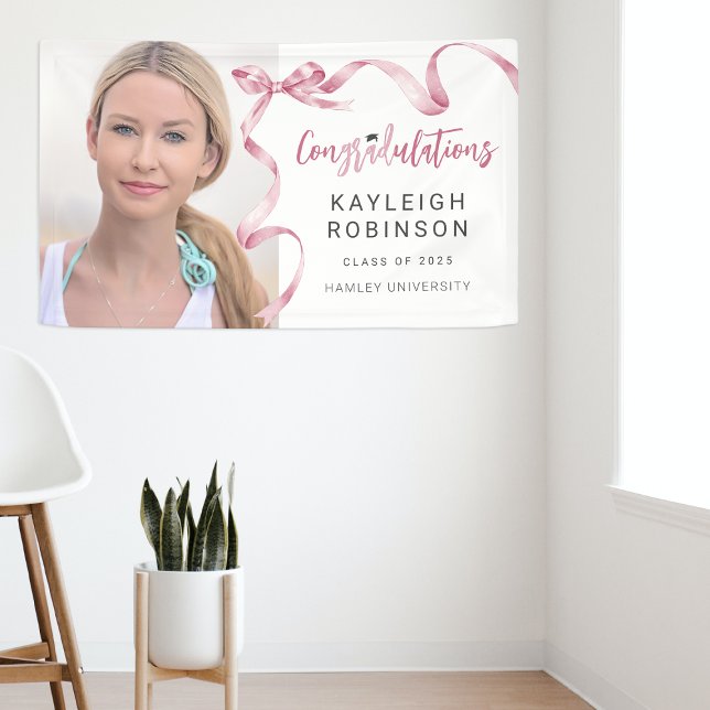 Trendy Pink Bow Photo Graduation Banner (Creator Uploaded)