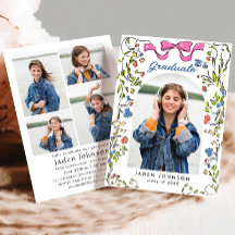 Trendy Pink Bow Ribbon 2 PHOTO Graduation Party