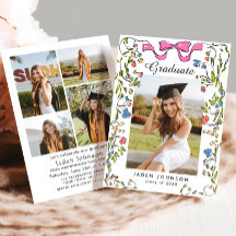 Trendy Pink Bow Ribbon 5 PHOTO Graduation Party