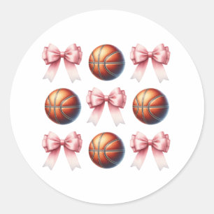 Trendy Pink Bows and Basketball Balls Design Classic Round Sticker