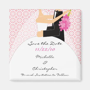 Trendy Pink Bride & Groom Save The Date Magnet