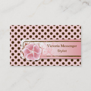 Trendy Pink & Brown Polka Dot Business Card