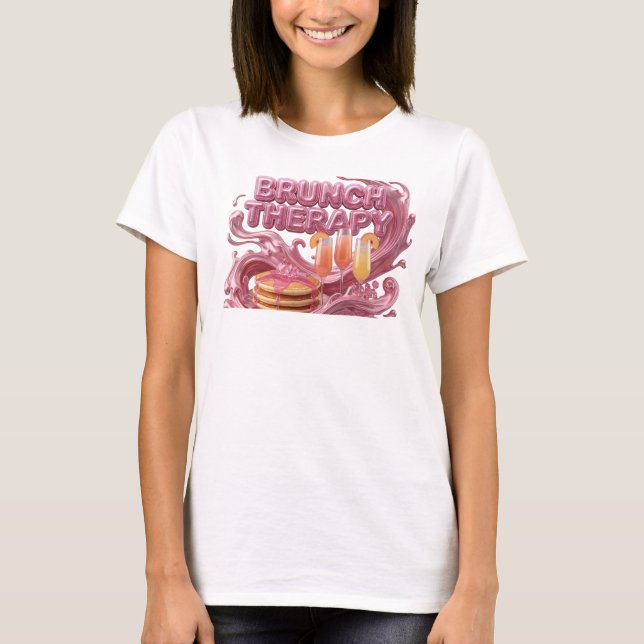 Trendy Pink BRUNCH THERAPY Text Design T-Shirt (Front)