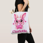 Trendy Pink Bunny  with Bubble Gum – Custom Name Tote Bag<br><div class="desc">Trendy Pink Bunny Tote Bag with Bubble Gum – Custom Name Design
Add a playful touch to your style with this adorable trendy pink bunny blowing bubble gum! Personalize it with your name for a unique and fun accessory—perfect for everyday use or as a cute gift.</div>