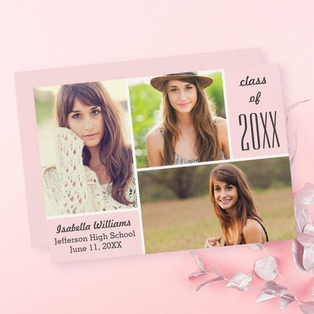 Trendy Pink Class of 20XX Graduation Photo Collage Invitation (Creator Uploaded)