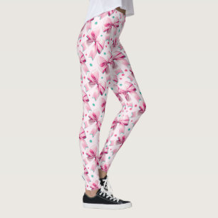 Trendy pink coquette bow pattern with cute girly leggings