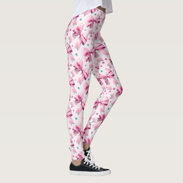 Trendy pink coquette bow pattern with cute girly leggings (Right)