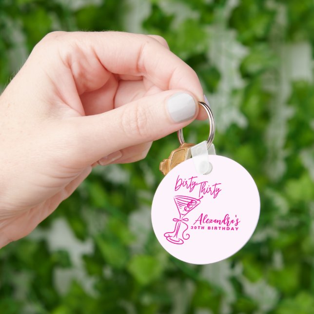 Trendy Pink Dirty Thirty 30th Birthday Key Ring (Hand)