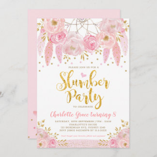 Trendy Pink Dreamcatcher Sleepover Slumber Party Invitation