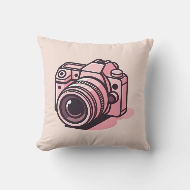 Trendy Pink DSLR Camera Photography Personalised Cushion (Front)