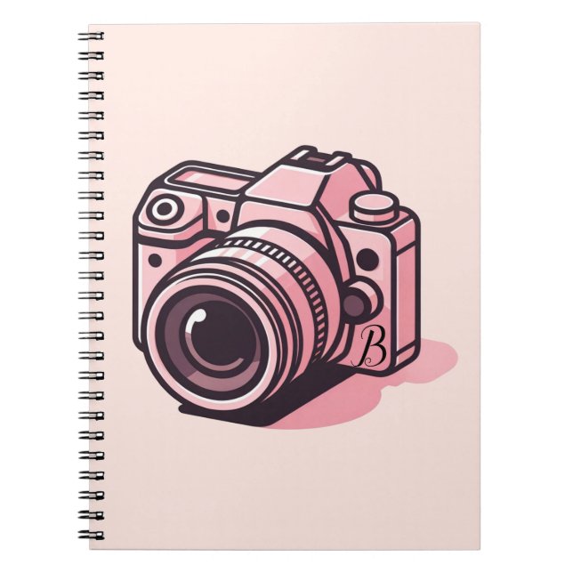 Trendy Pink DSLR Camera Photography Personalised Notebook (Front)