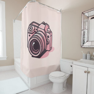 Trendy Pink DSLR Camera Photography Personalised Shower Curtain