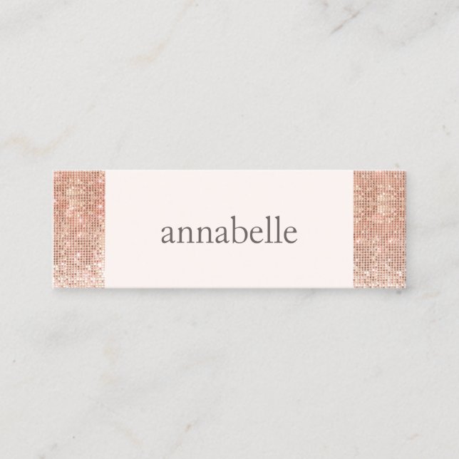 Trendy Pink Faux Rose Gold Sequin Beauty Salon Mini Business Card (Front)