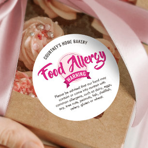 Trendy Pink Food Safety Allergens Alert Warning Classic Round Sticker